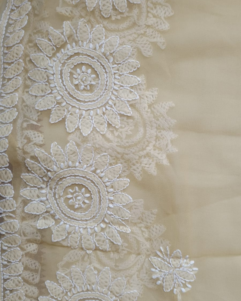 Beige Georgette Chikankari saree