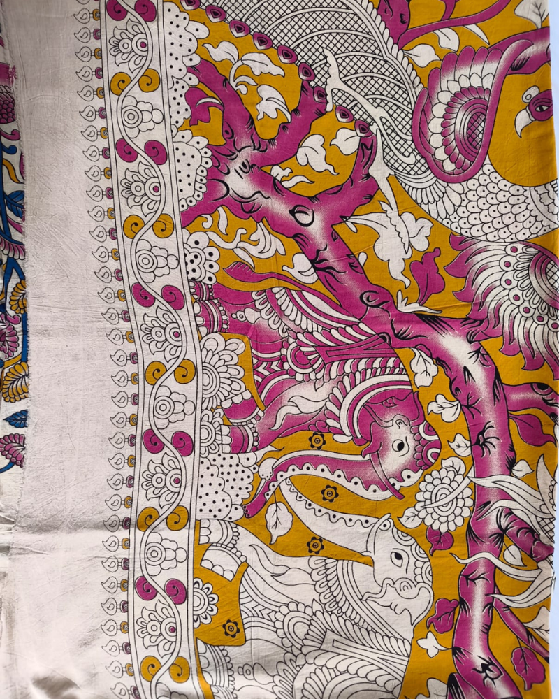 Beige Mangalgiri cotton Kalamkari Saree