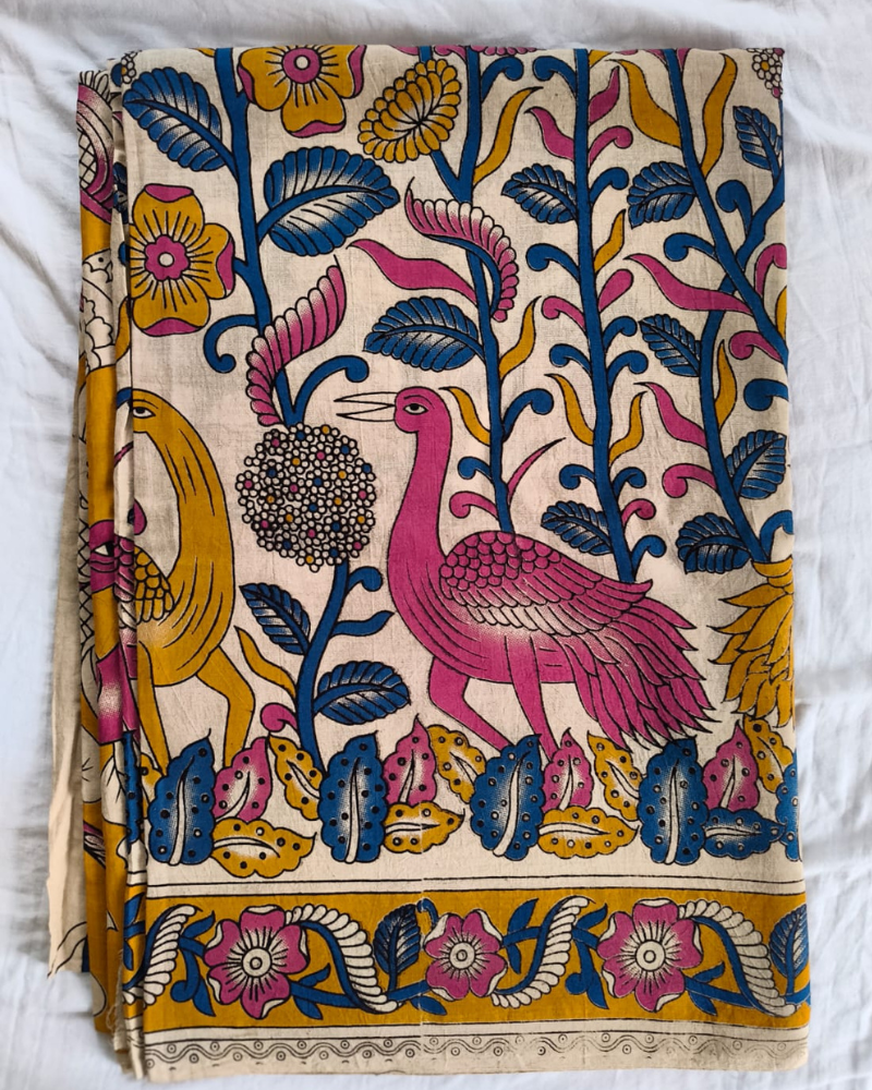 Beige Mangalgiri cotton Kalamkari Saree