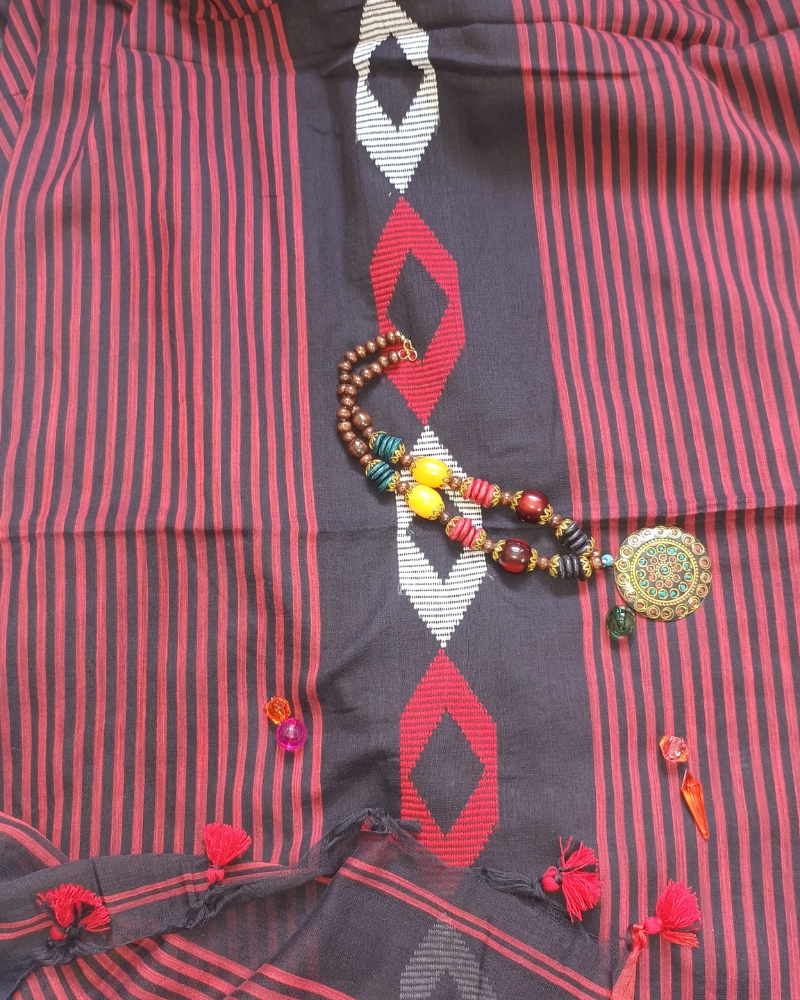 Handloom Black Mul Cotton Saree