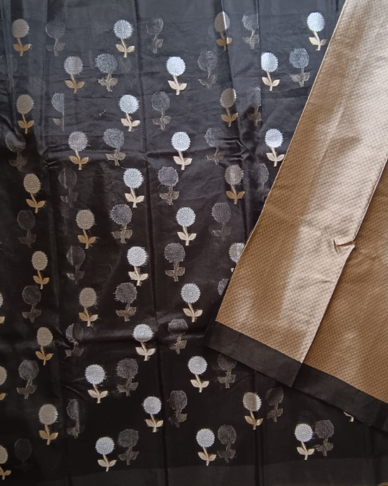 Black Banarasi Semi Kora Organza Saree