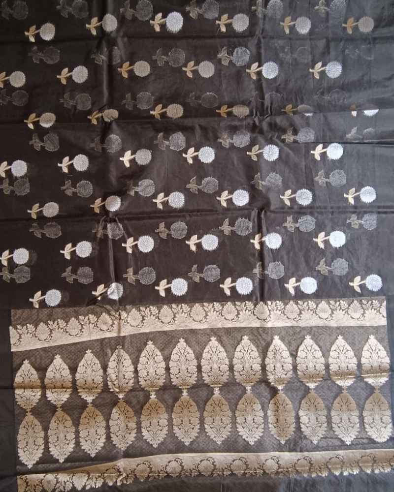 Black Banarasi Semi Kora Organza Saree