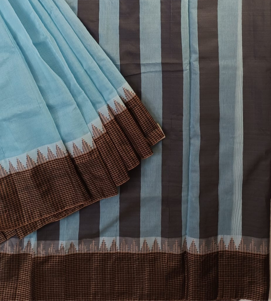 Pastel Blue Gadwal cotton Fancy Border saree