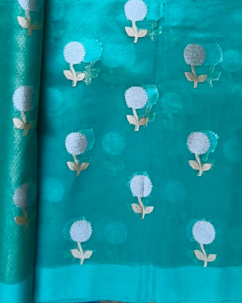 Pastel Blue Banarasi Semi Kora Organza Saree