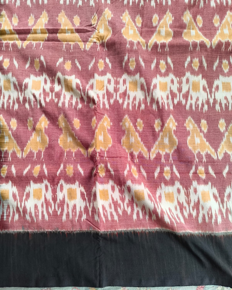 Brick Red Ikkat Handloom Cotton