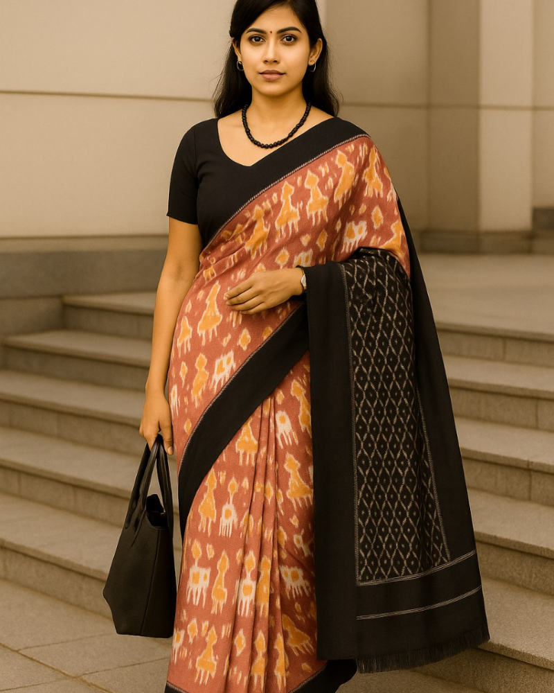 Brick Red Ikkat Handloom Cotton