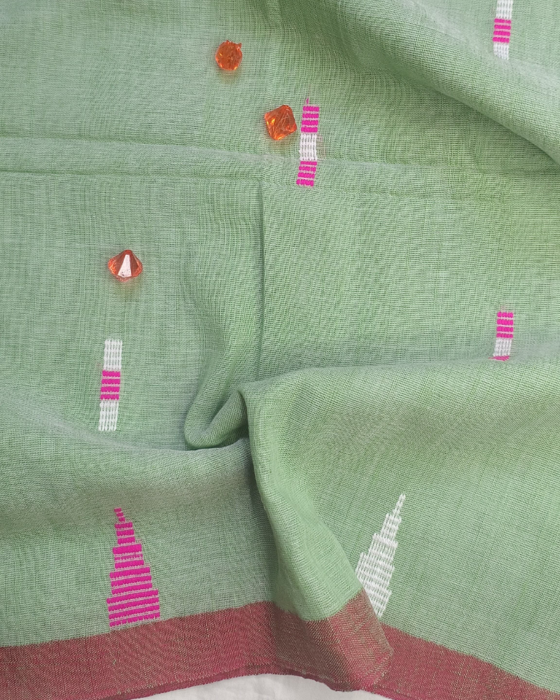 Handloom Fern Green Mul Cotton Saree