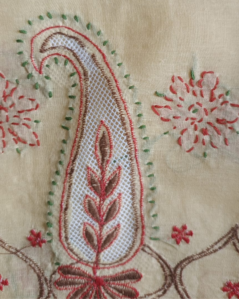 Flax Yellow Mul cotton chikankari saree