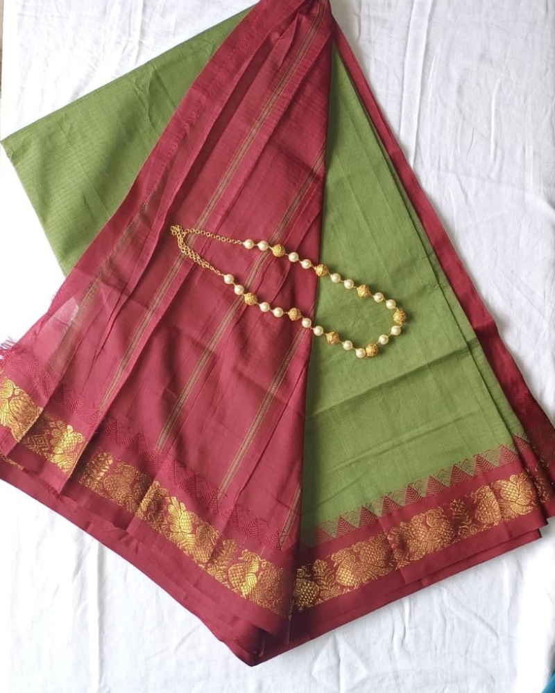 Green Gadwal Handloom Cotton Saree