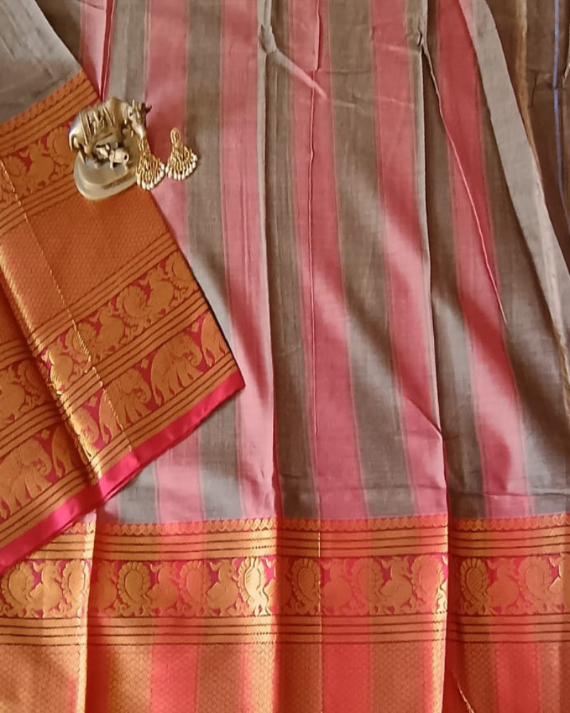 Grey Narayanpet Handloom Cotton Saree