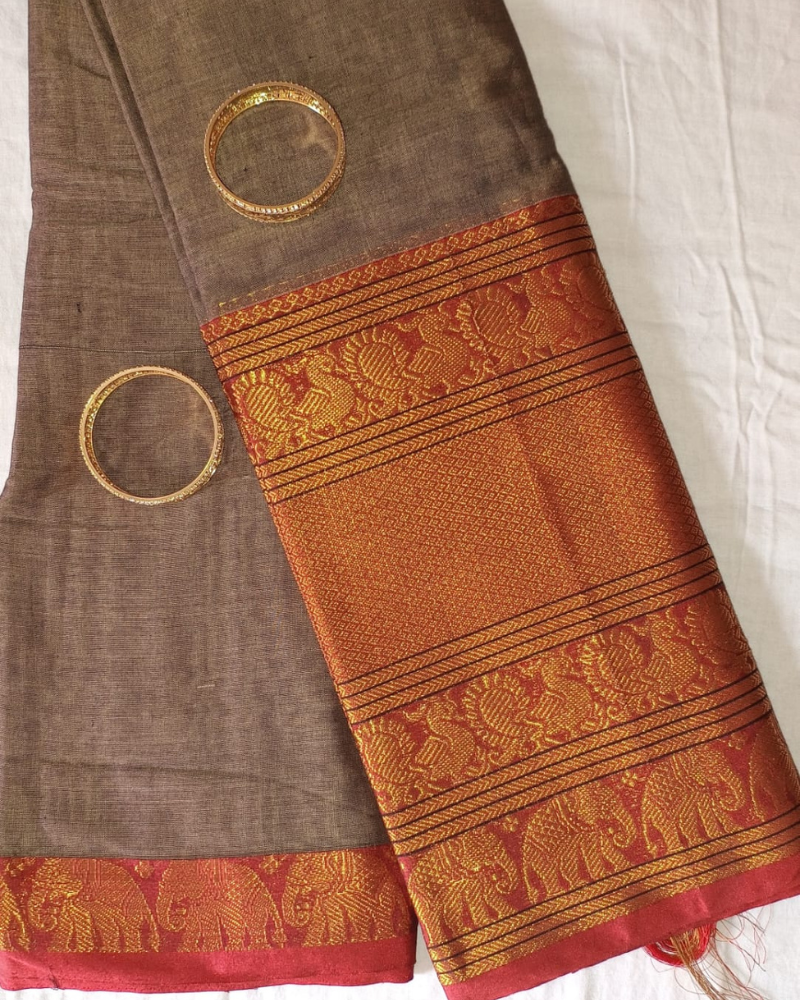 Grey Narayanpet Handloom Cotton Saree