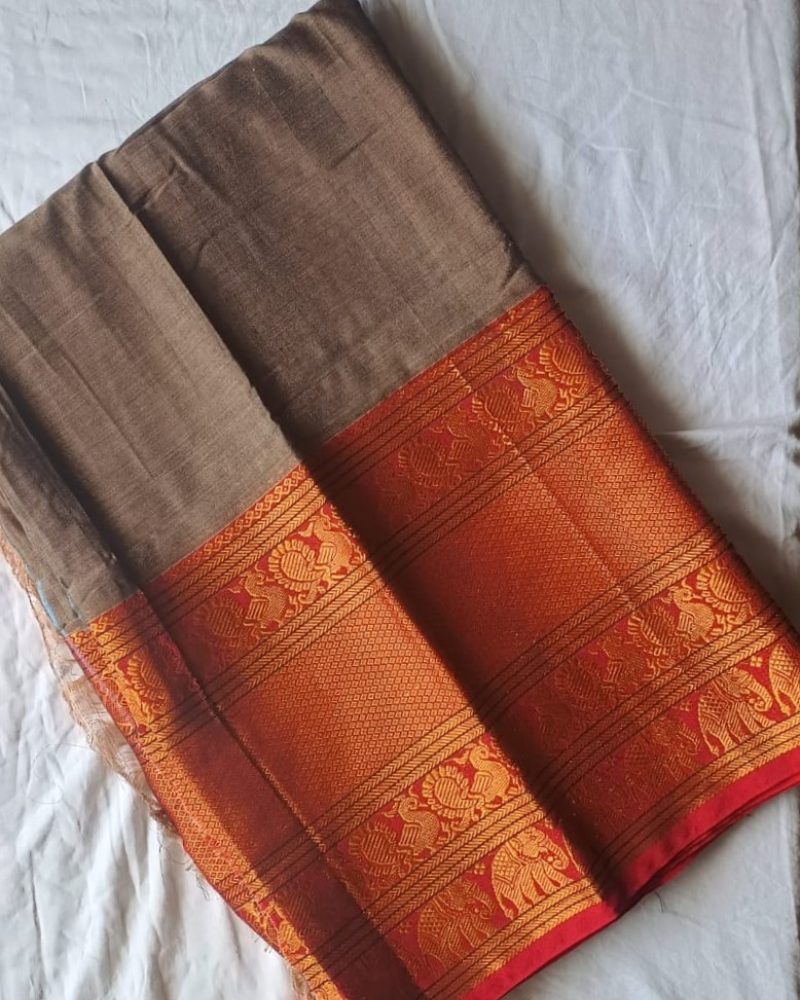 Grey Narayanpet Handloom Cotton Saree