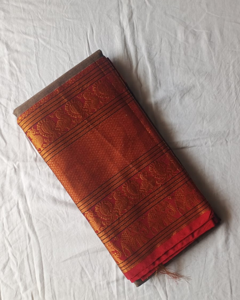 Grey Narayanpet Handloom Cotton Saree