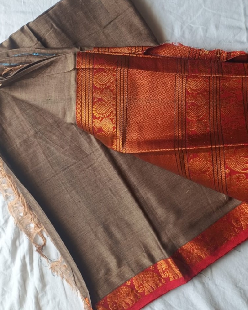 Grey Narayanpet Handloom Cotton Saree