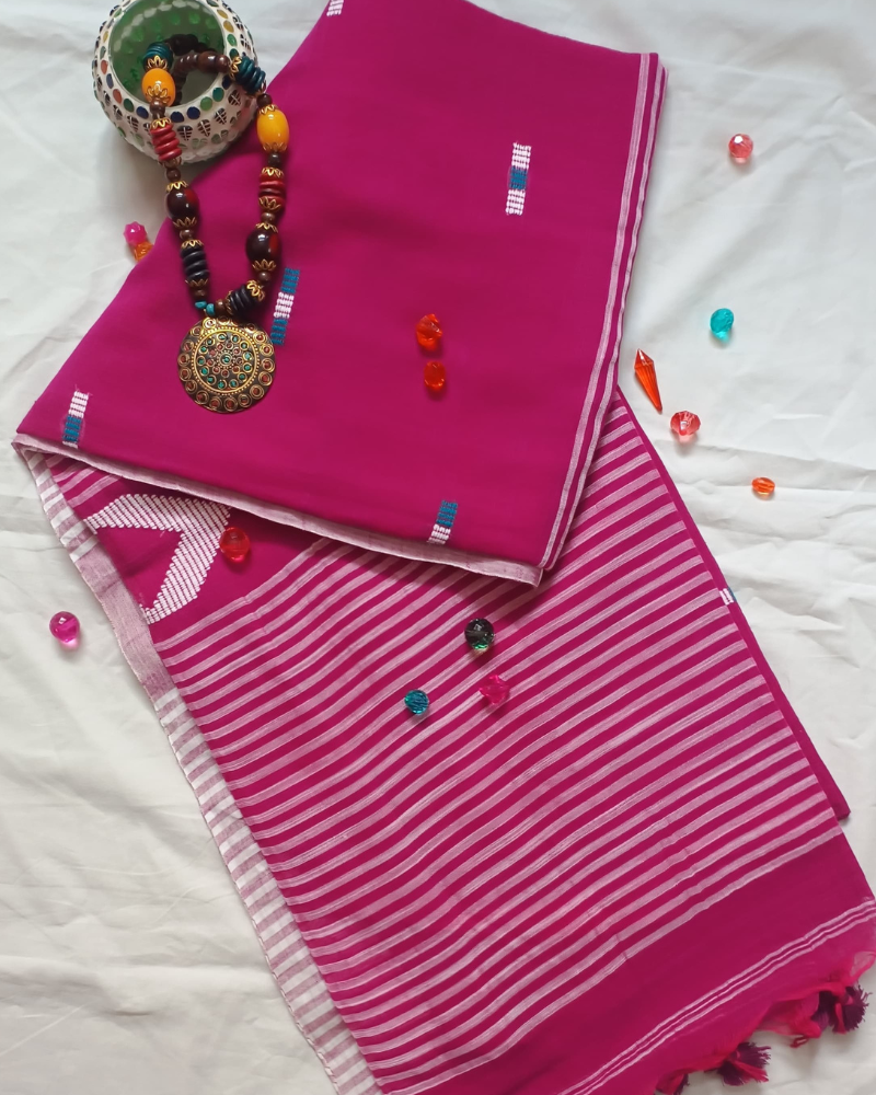 Handloom Hot Pink Mul Cotton Saree