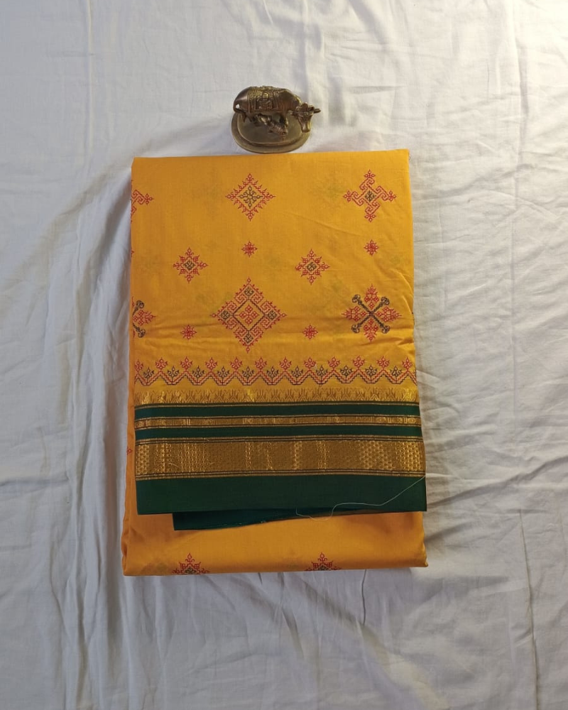 Yellow Ilkal Kasuti work saree