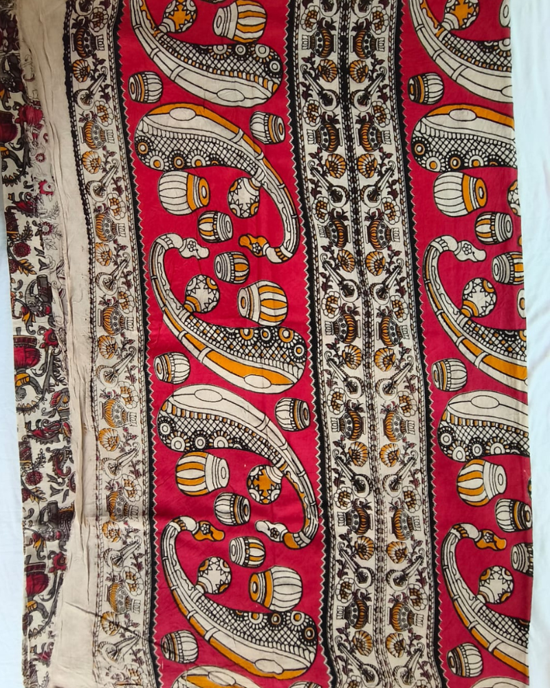 Off White Mangalgiri cotton Kalamkari Saree