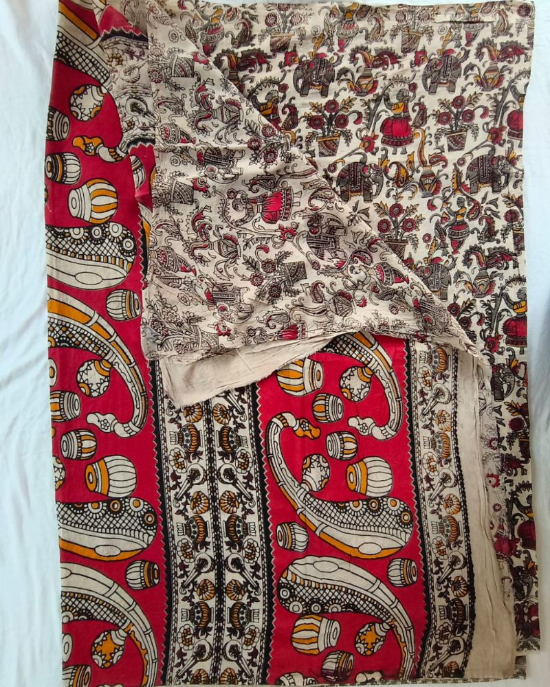Off White Mangalgiri cotton Kalamkari Saree