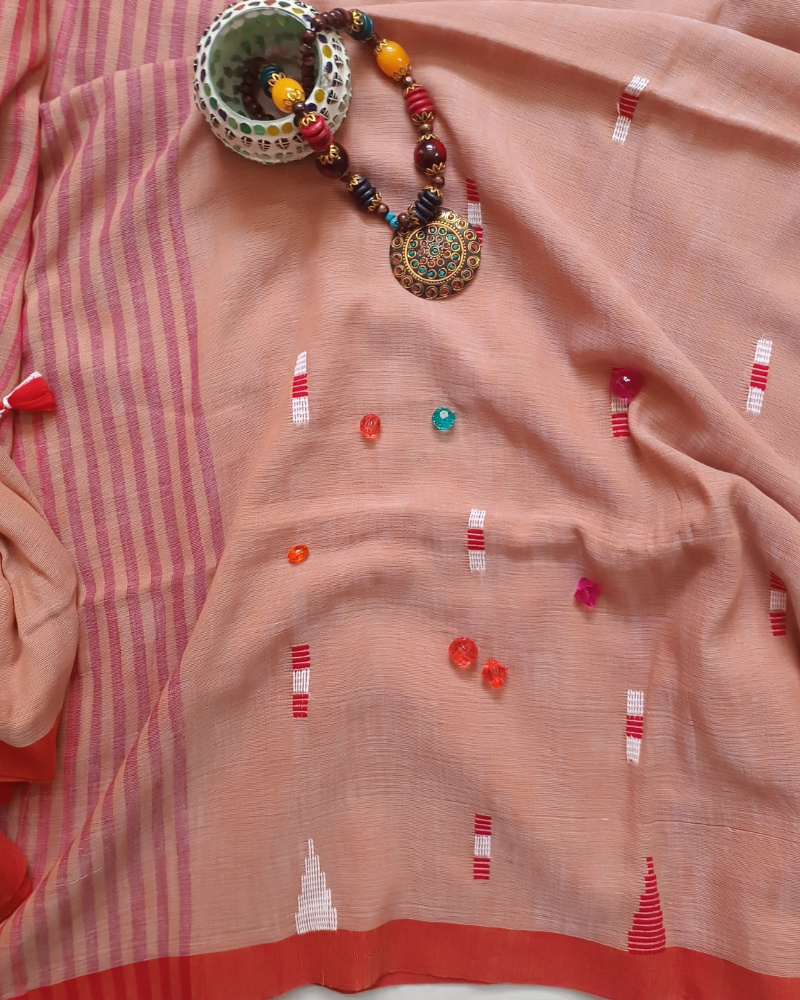 Handloom Light Brown Mul Cotton Saree