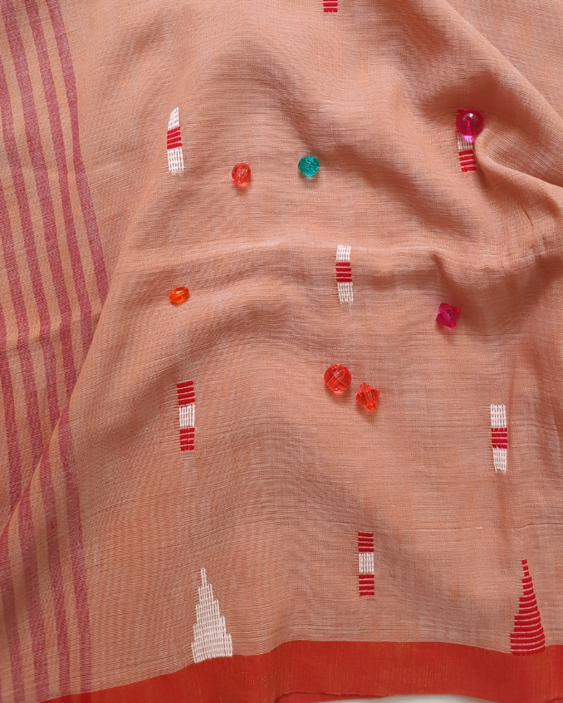 Handloom Light Brown Mul Cotton Saree