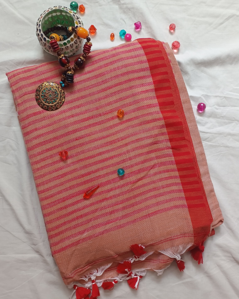 Handloom Light Brown Mul Cotton Saree