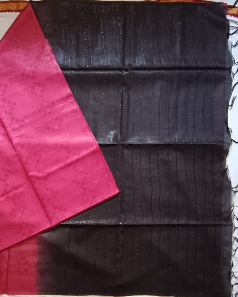 Wine Red Bhagalpur Blended Silk with Cotton