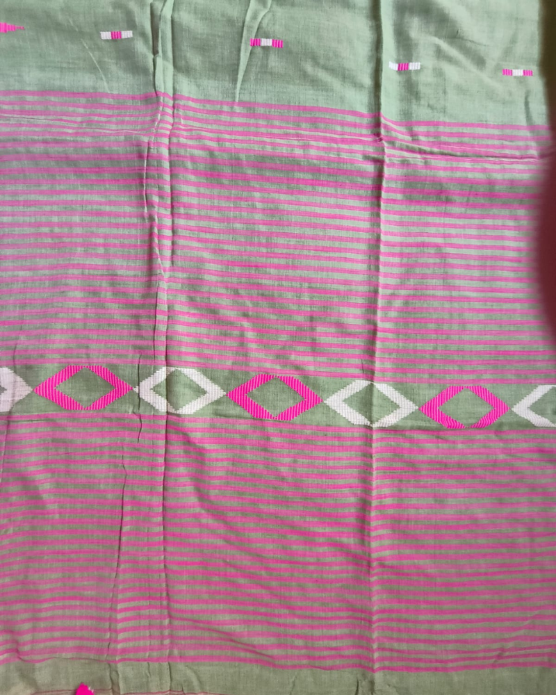 Handloom Fern Green Mul Cotton Saree