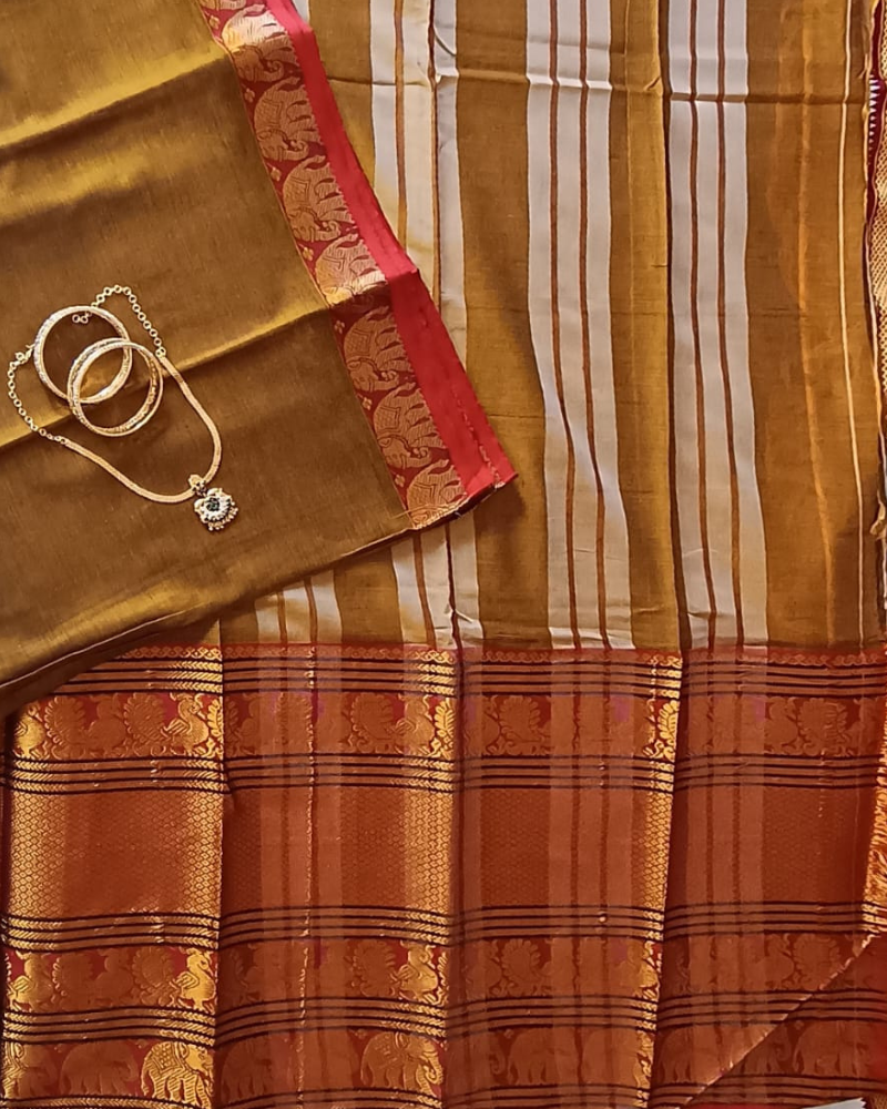 Mustard Narayanpet Handloom Cotton Saree