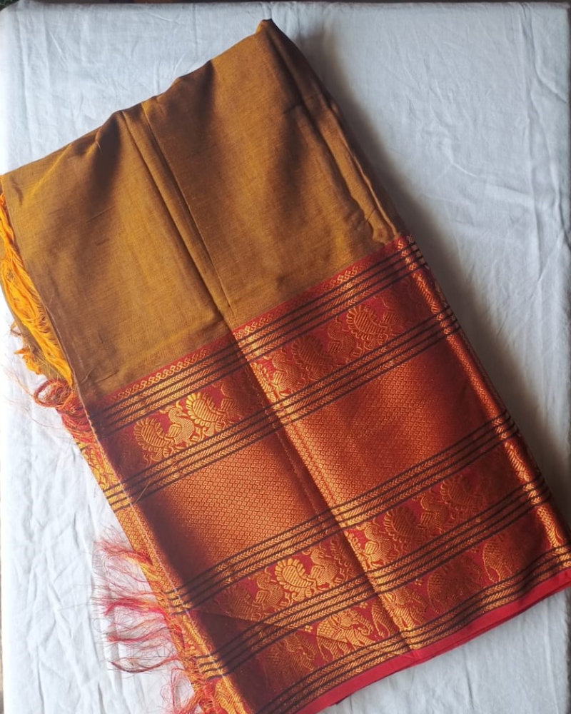 Mustard Narayanpet Handloom Cotton Saree
