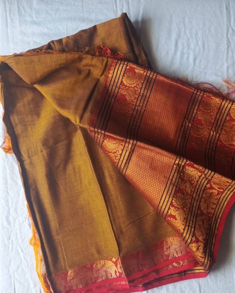 Mustard Narayanpet Handloom Cotton Saree