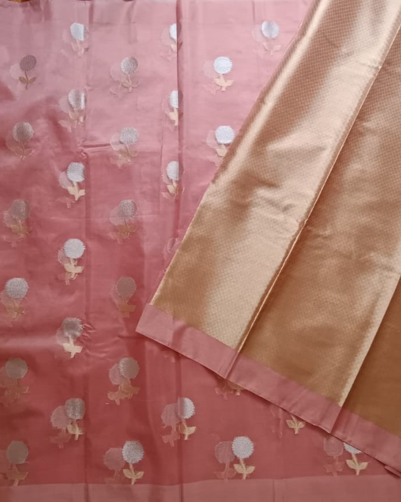 Pale Pink Banarasi Semi Kora Organza Saree