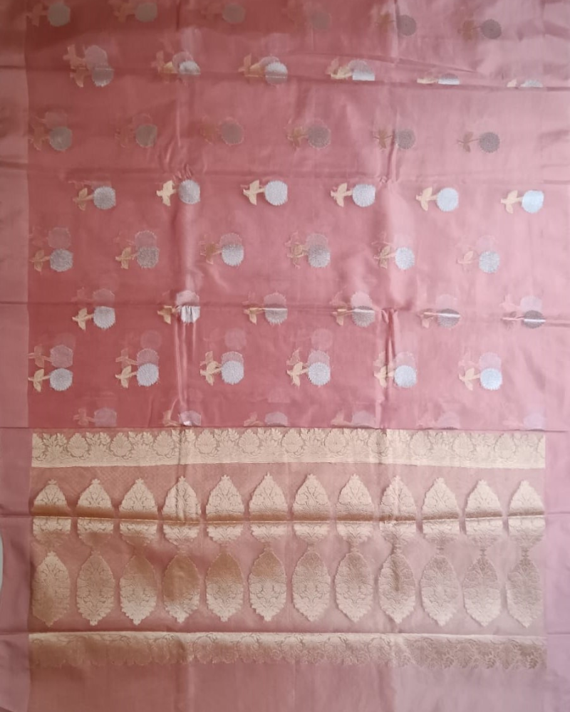 Pale Pink Banarasi Semi Kora Organza Saree