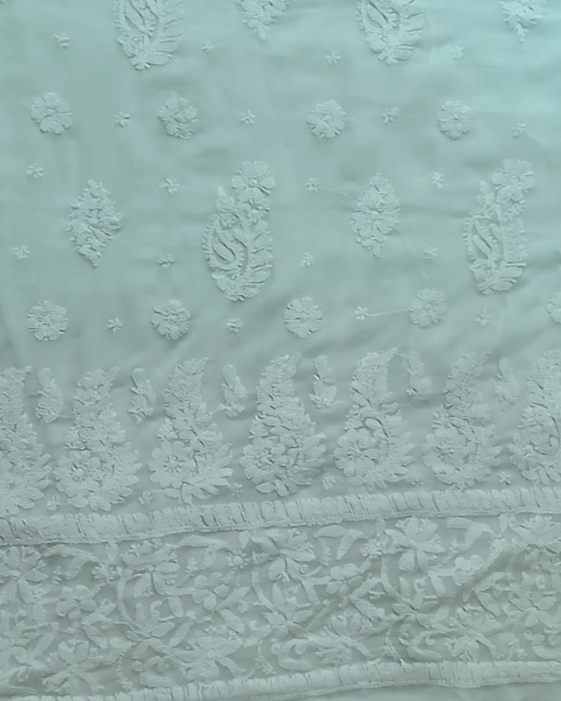 Turquoise Blue Georgette chikankari saree