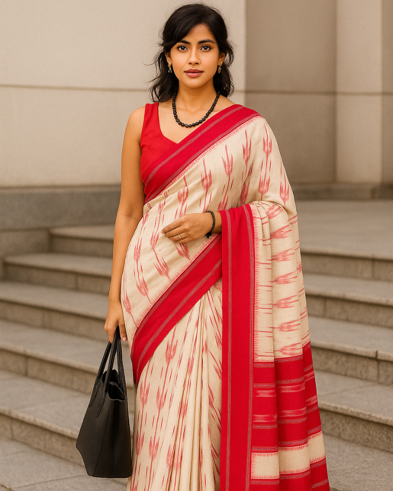 White Ikkat Handloom Cotton