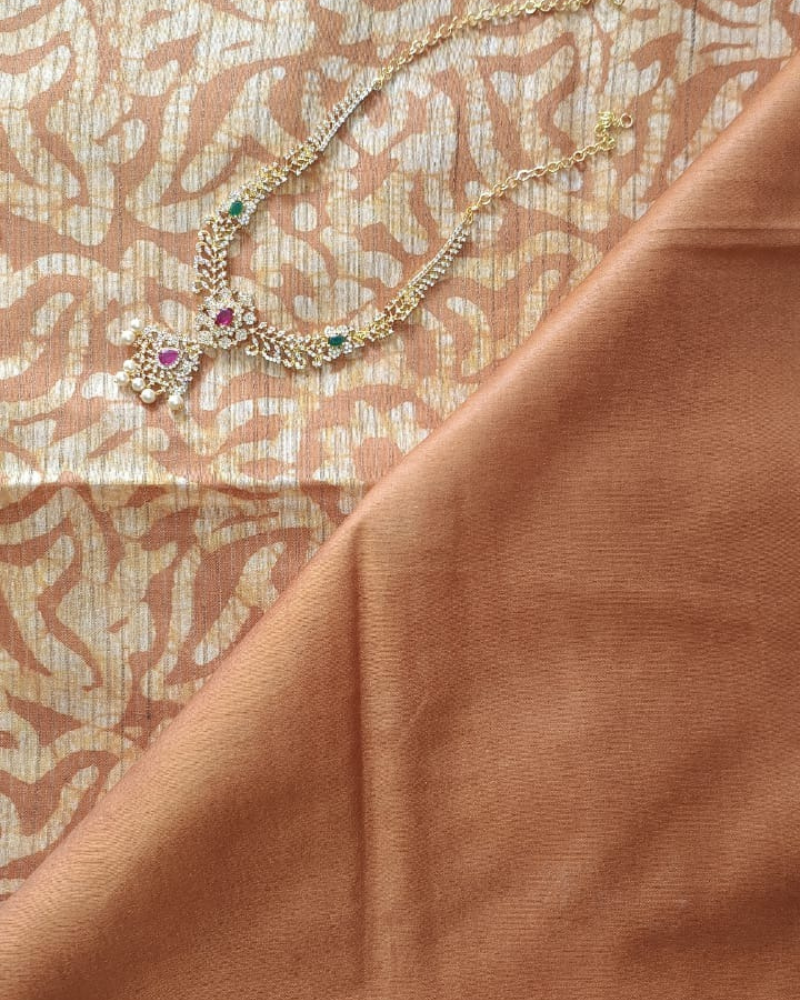 Brown Geecha silk Batik style Screen Print saree