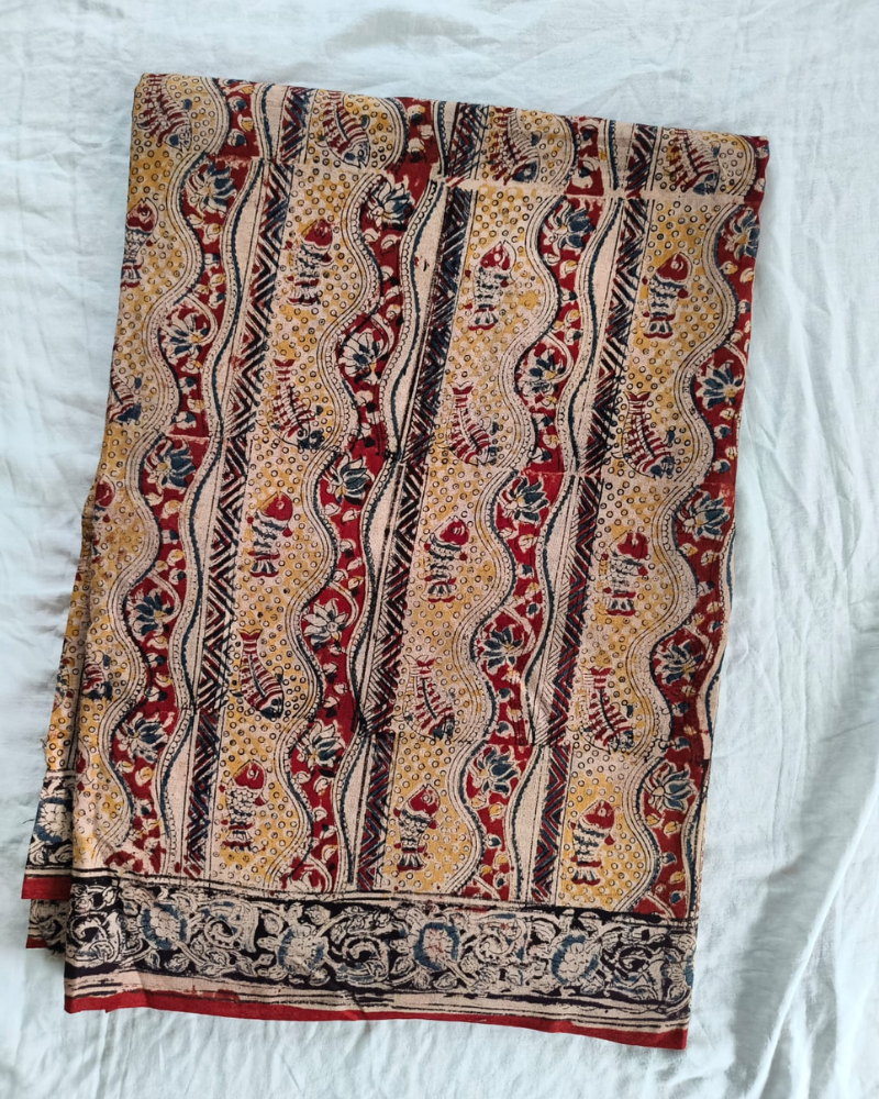 Beige & Black Mangalgiri cotton Kalamkari Saree