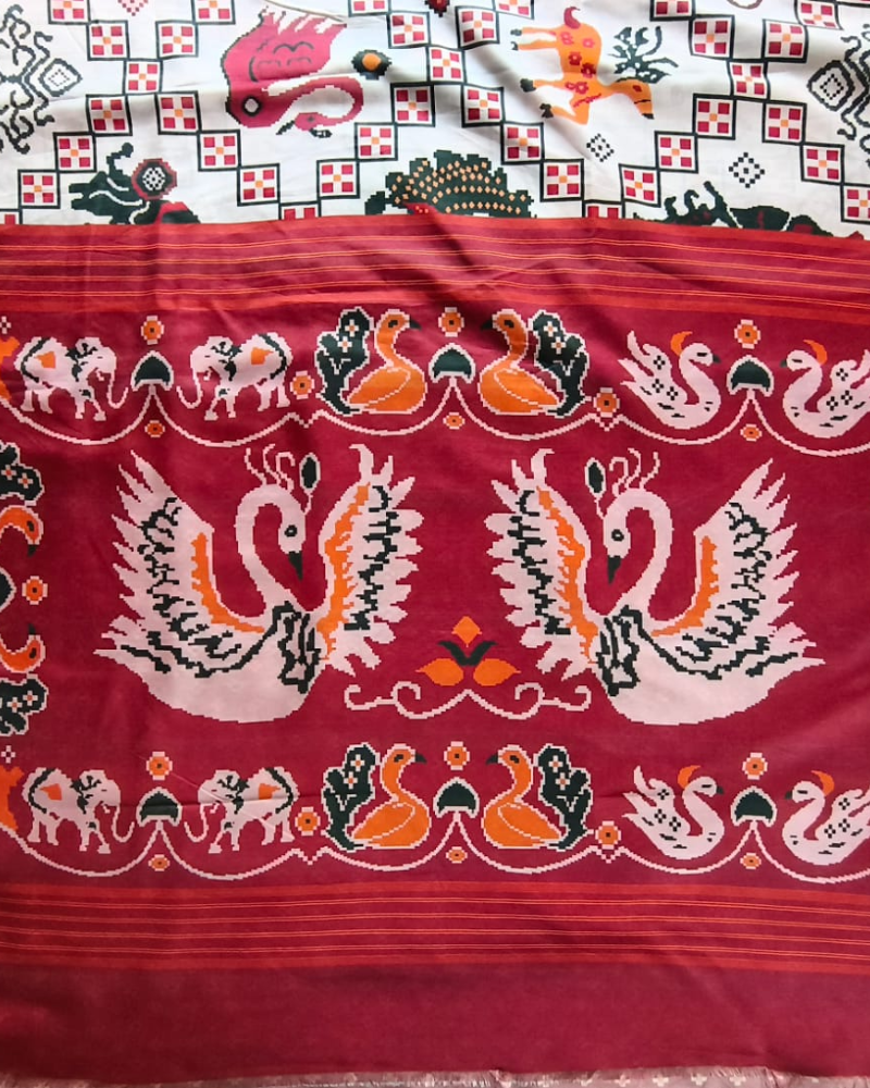 White Patola Pattern Art Silk Saree