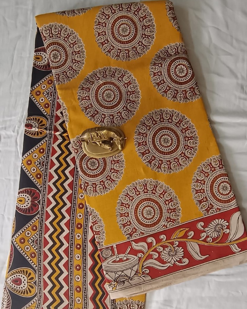 Yellow Kalamkari Cotton Saree