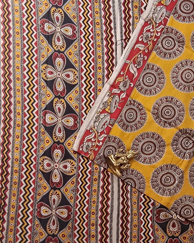 Yellow Kalamkari Cotton Saree
