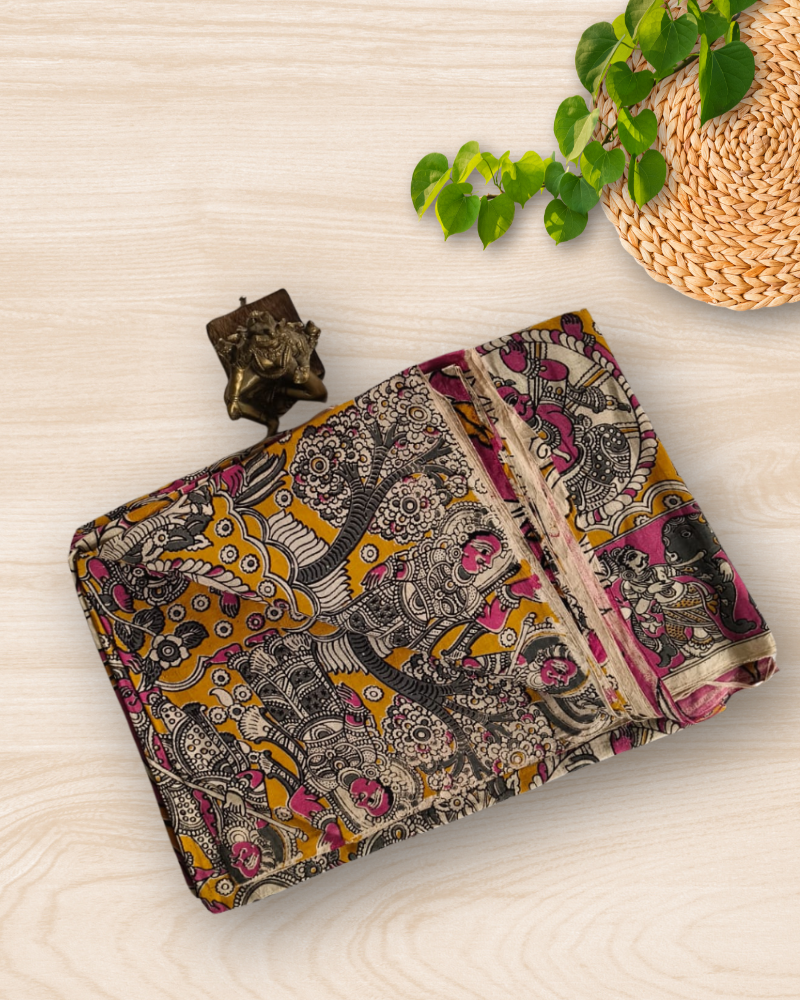 Yellow Kalamkari Chennur silk