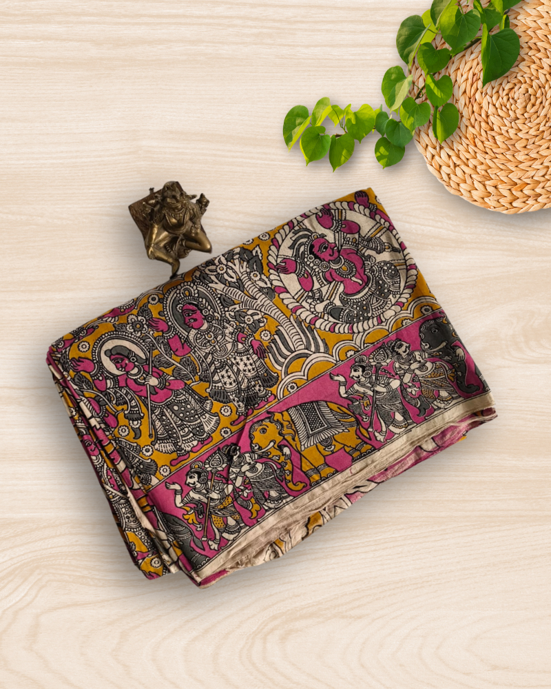 Yellow Kalamkari Chennur silk