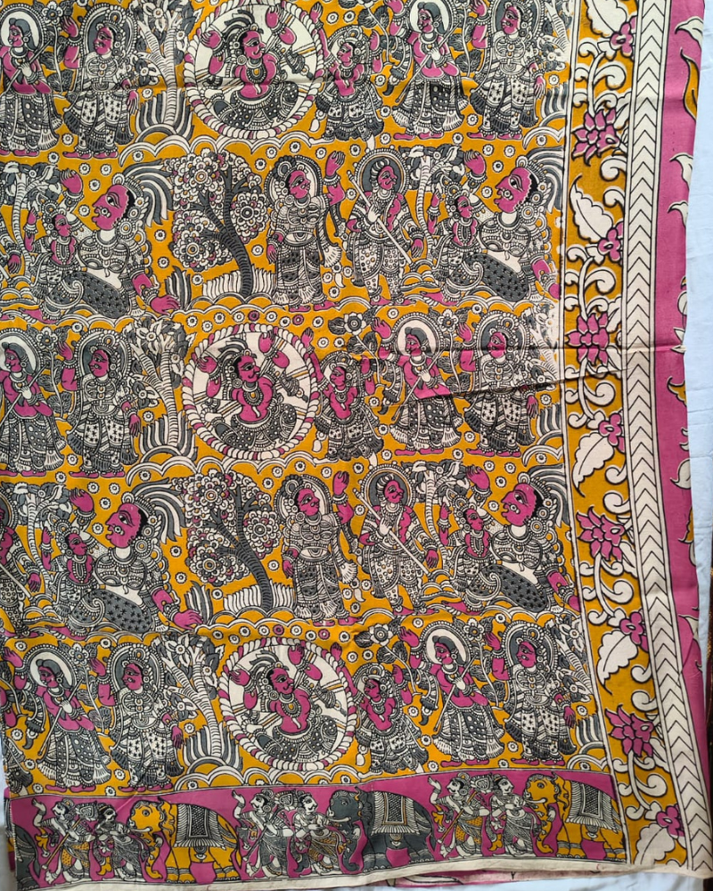 Yellow Kalamkari Chennur silk