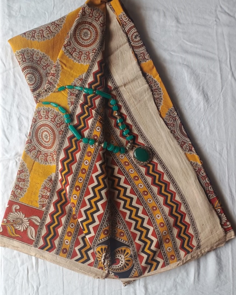 Yellow Kalamkari Cotton Saree