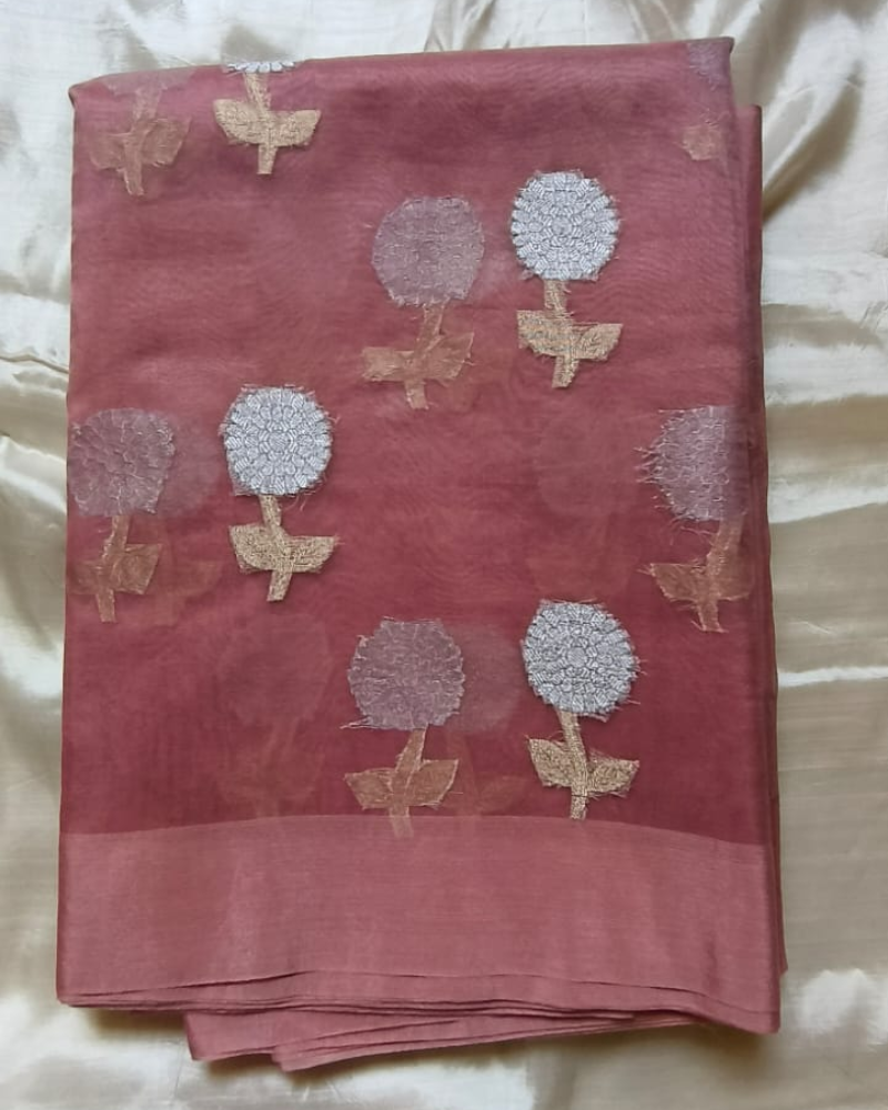 Pale Pink Banarasi Semi Kora Organza Saree