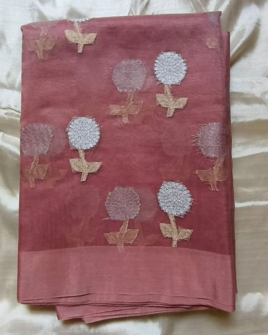 Pale Pink Banarasi Semi Kora Organza Saree