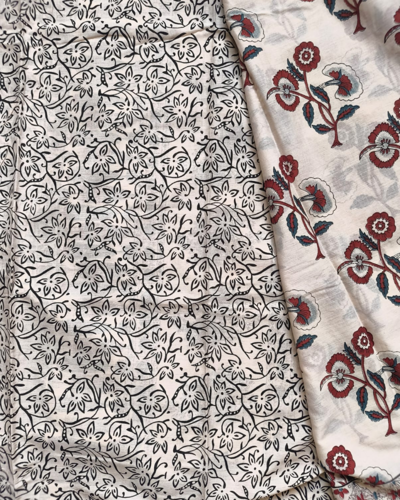 Beige Bagru Print Mul Cotton