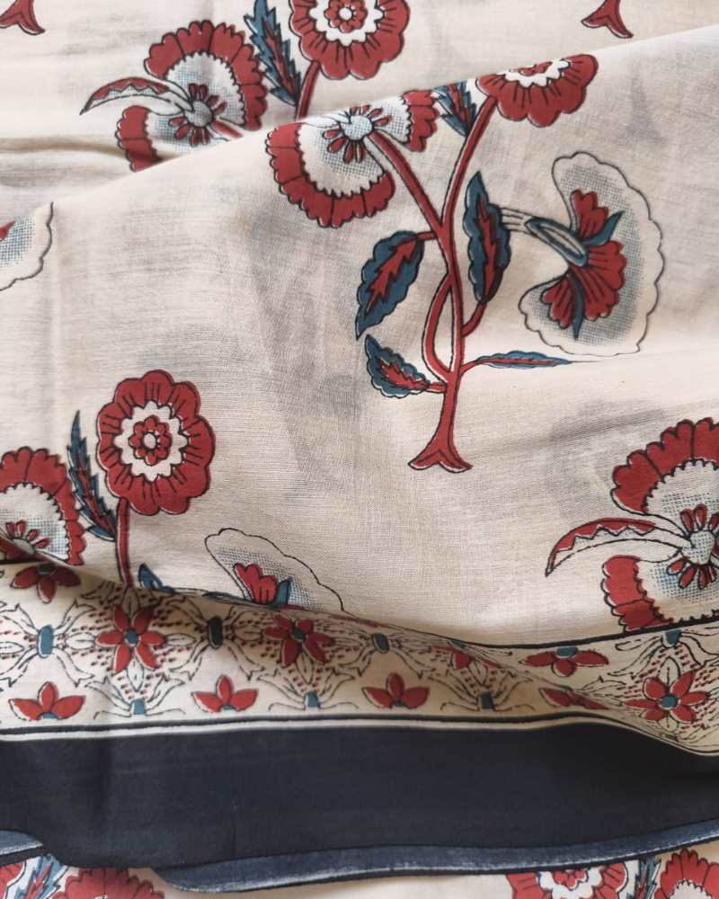 Beige Bagru Print Mul Cotton