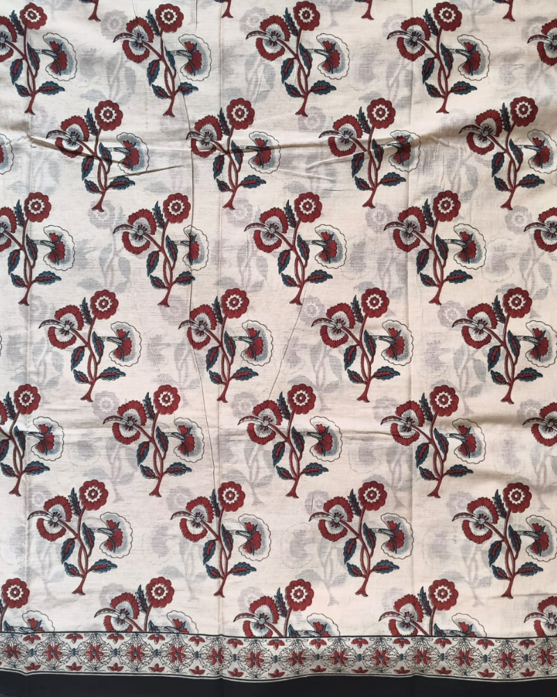 Beige Bagru Print Mul Cotton
