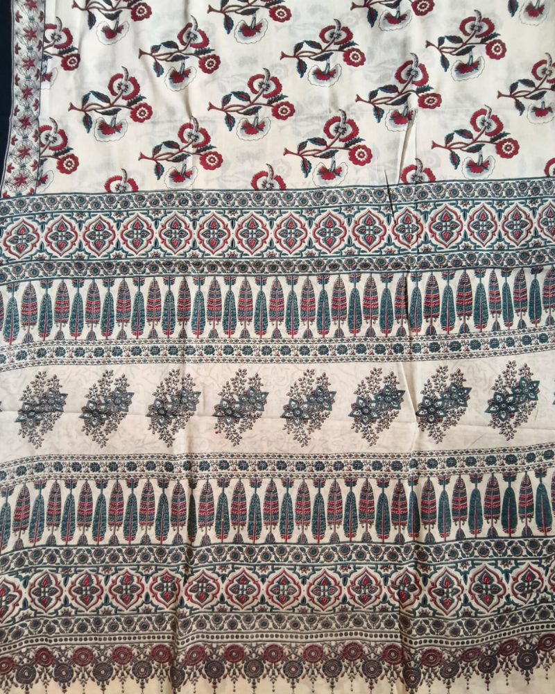 Beige Bagru Print Mul Cotton