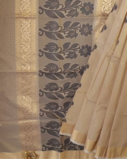 Beige Ellampilai Sico saree with big Butta